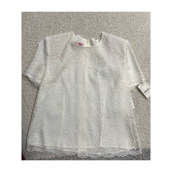 VTG New Maggy London Womens 12 Buttoned Back Lace Overlay Top White Made In USA - Picture 1 of 11